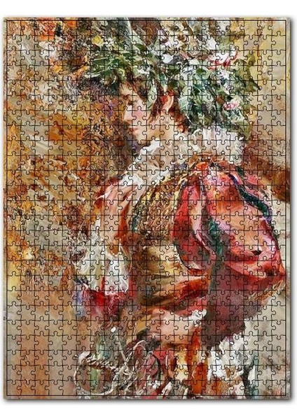 Çiçek Şapkalı Kırmızı Elbiseli Kadın 255 Parça Puzzle Yapboz Mdf (Ahşap)