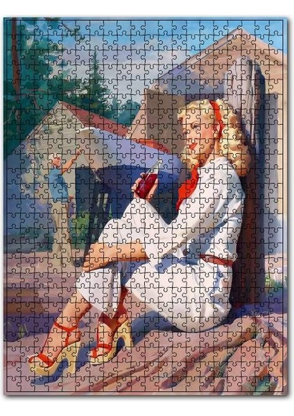 Teknesini Boyayan Adam ve Kola Içen Kız 1000 Parça Puzzle Yapboz Mdf (Ahşap)
