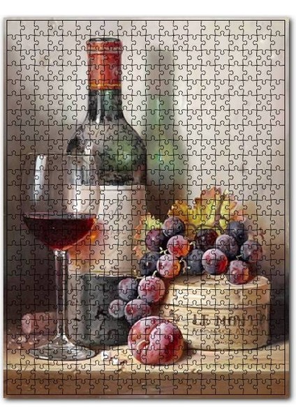 Yıllanmış Şarap, Kadeh, Üzüm ve Erik 255 Parça Puzzle Yapboz Mdf (Ahşap)
