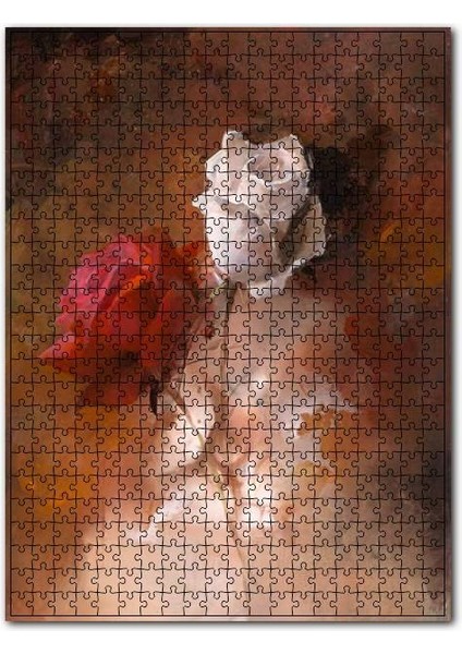 Kırmızı ve Beyaz Güller Suluboya Efekt 1000 Parça Puzzle Yapboz Mdf (Ahşap)