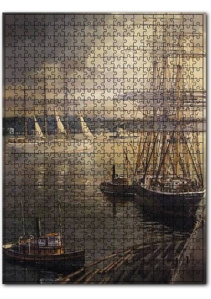 Beyaz Zarif Yelkenli ve Gemiler 120 Parça Puzzle Yapboz Mdf (Ahşap)
