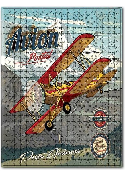 Çift Kanatlı Tek Motorlu Uçak Görseli 120 Parça Puzzle Yapboz Mdf (Ahşap)