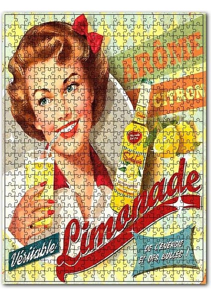 Limonata Içen Güzel Kadın Görseli 120 Parça Puzzle Yapboz Mdf (Ahşap)