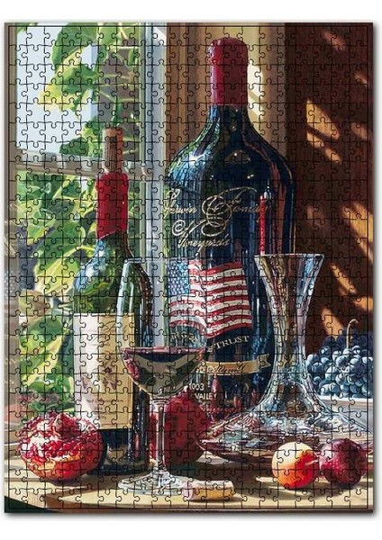 Cabarnet Sauvignon Şarap Şişeleri ve Kadehler 120 Parça Puzzle Yapboz Mdf (Ahşap)