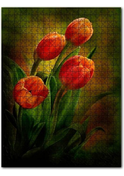 Kırmızı Laleler Loş Mod 1000 Parça Puzzle Yapboz Mdf (Ahşap)