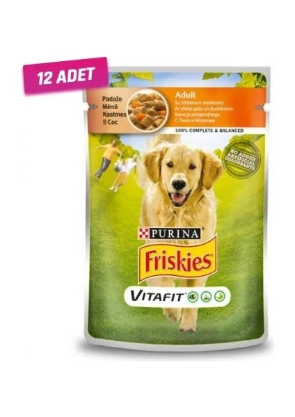 friskies 12 Adet -  Adult Tavuklu Pouch Köpek Konservesi 100 gr