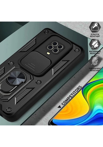 Case 4U Xiaomi Redmi Note 8 Pro Kılıf Kamera Korumalı Sürgülü Vega Yüzüklü Armor Military Tank Zırh Lacivert