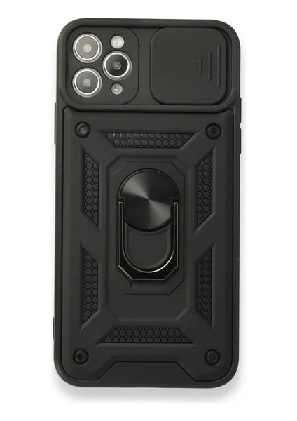 Case 4U Apple iPhone 11 Pro Max Kılıf Kamera Korumalı Sürgülü Vega Yüzüklü Armor Military Tank Zırh Siyah