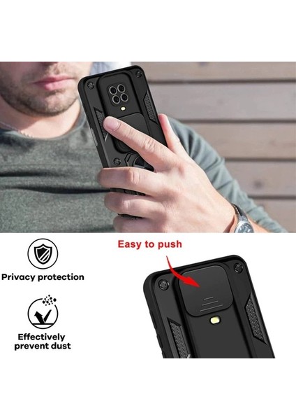 Apple iPhone 12 Kılıf Kamera Korumalı Sürgülü Vega Yüzüklü Armor Military Tank Zırh Lacivert