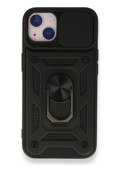 Apple iPhone 13 Kılıf Kamera Korumalı Sürgülü Vega Yüzüklü Armor Military Tank Zırh Siyah