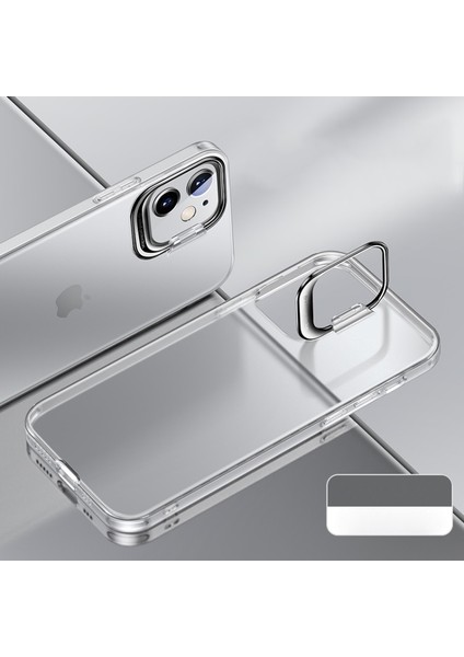 Apple iPhone 12 Pro Için Standlı Mat Plastik + Tpu Telefon Kılıfı - Beyaz (Yurt Dışından)