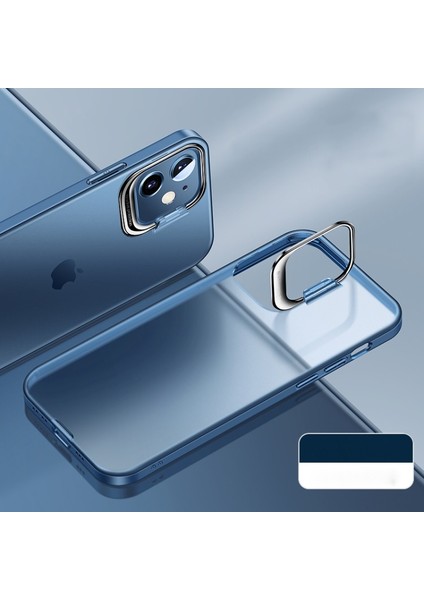 Apple iPhone 12 Pro Için Standlı Mat Plastik + Tpu Telefon Kılıfı - Mavi (Yurt Dışından)