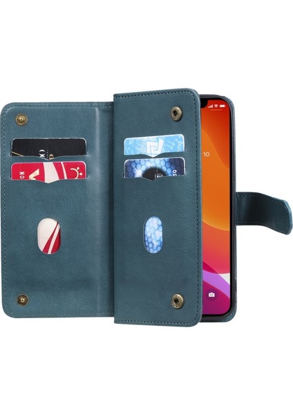 Apple iPhone 13 Pro Max Için Standlı Kartlıklı Düşmeye Dayanıklı Cüzdan Tasarımlı Telefon Kılıfı - Koyu Yeşil (Yurt Dışından)