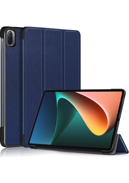 Xiaomi Pad 5 Pro Için Pu Deri Standlı Otomatik Kapanma Özellikli Tablet Kılıfı - Koyu Mavi (Yurt Dışından)