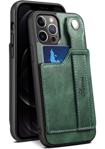Yeşil IPHONE13PROMAX Cüzdanlı ve Kapaklı Kart Kılıfı Bilek Kayışı Case Arka (Yurt Dışından)