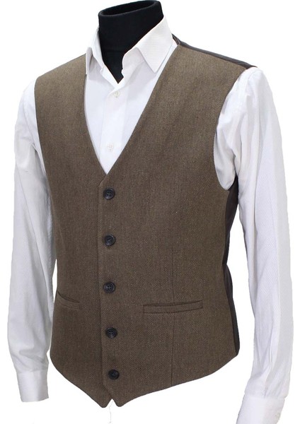 Erkek Yelek V Yaka Kahve Balıksırtı 50353 modelleri