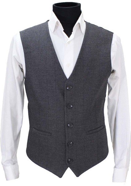 Erkek Yelek V Yaka Gri Balıksırtı 50364