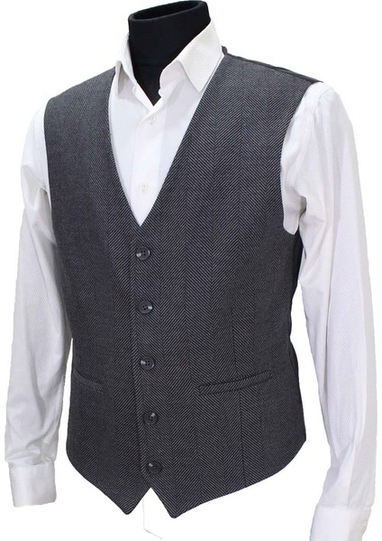 Erkek Yelek V Yaka Gri Balıksırtı 50364 modelleri