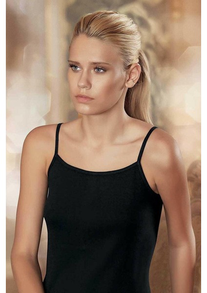 MB001 Kadın Siyah Ribalı Ip Askılı Atlet