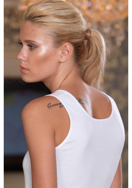 MB011 Kadın Beyaz Ribana Motif Detaylı Atlet fiyatları