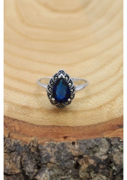 Safir Taşlı Damla Model Markazit Gümüş Yüzük 201020389 fiyatları