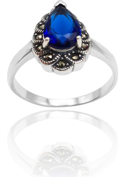 Safir Taşlı Damla Model Markazit Gümüş Yüzük 201020389 modelleri