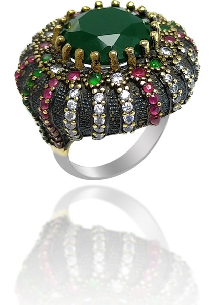 Zümrüt Taşlı Zirkon Süsleme Otantik Gümüş Yüzük modelleri