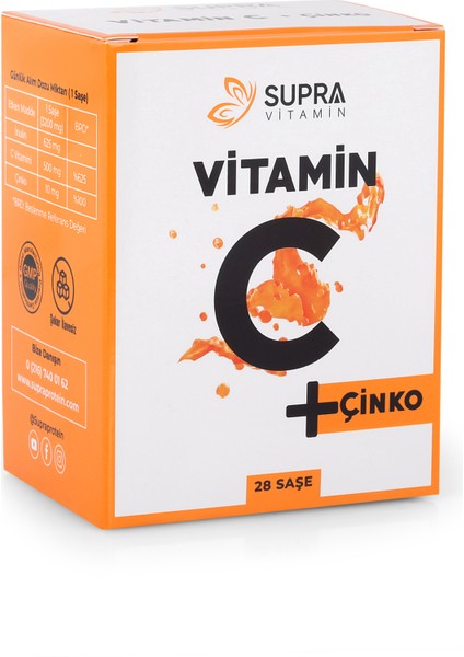 Supra Vitamin C + Çinko - Prebiyotik Inülin Ilaveli Toz Efervesan Saşe