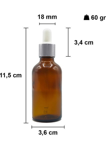 50 cc Amber Damlalık Metal Gümüş Sızdırmaz Kapaklı 50 ml Dropper Cam Serum Şişesi 6 Adet fiyatları