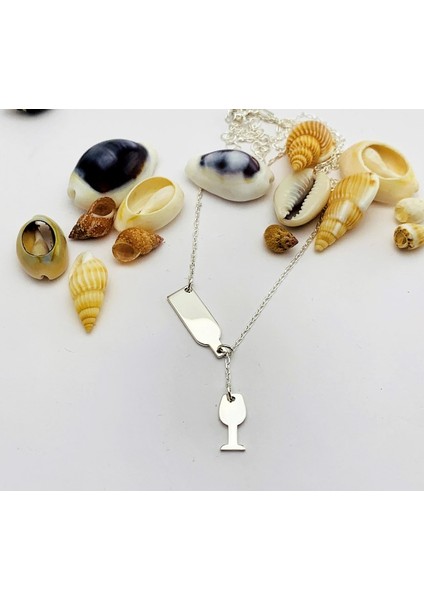 Gümüş Şişe ve Kadeh Figürlü Kolye (BG-KLY-759)