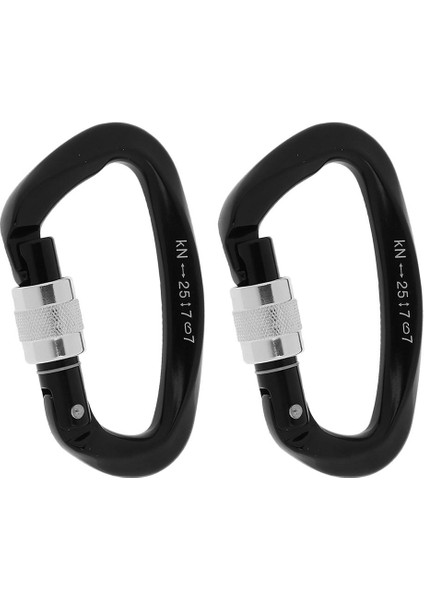 2 Adet 25KN D-Ring Vida Kilitleme Karabina Kanca Emniyet Kaya Tırmanma Kurtarma Rappelling Ekipmanları Siyah (Yurt Dışından)