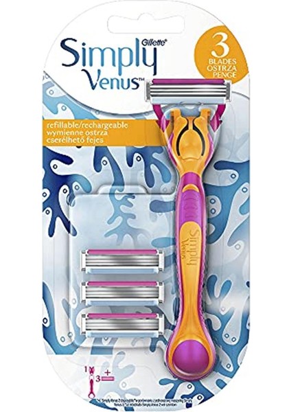 Gillette Simply Venus 3 Tıraş Makinesi + Yedek Tıraş Bıçağı 3'lü Tıraş Bıçağı