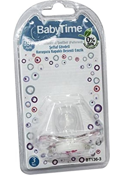 Babytime Şeffaf Gövdeli Desenli Emzik No3 18+Ay BT136-3