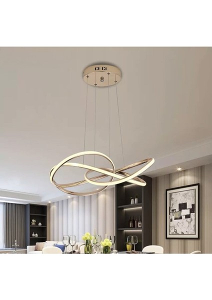 Dimmerli Modern Sarkıt LED Avize Gold Sarı Kademeli 3 Renk Işık Kumandalı BURENZE975