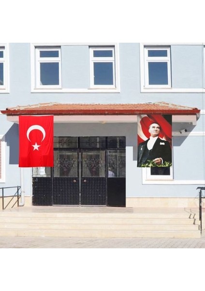 Atatürk Posteri ve Türk Bayrağı Raşel Kumaş 100X150 cm -5