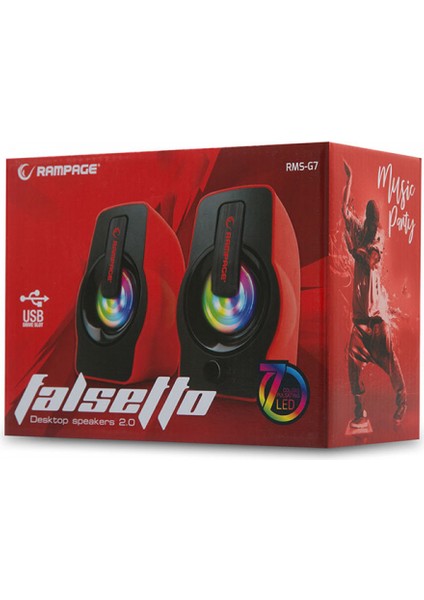 Rms-G7 Falsetto 6W 1+1 7l Led Işıklı Desktop USB Speaker Kırmızı