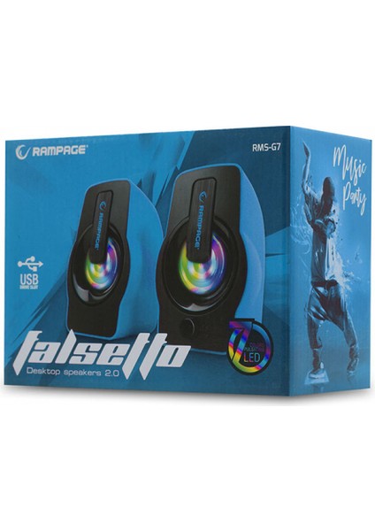 Rms-G7 Falsetto 6W 1+1 7 Led Işıklı Desktop USB Speaker Mavi