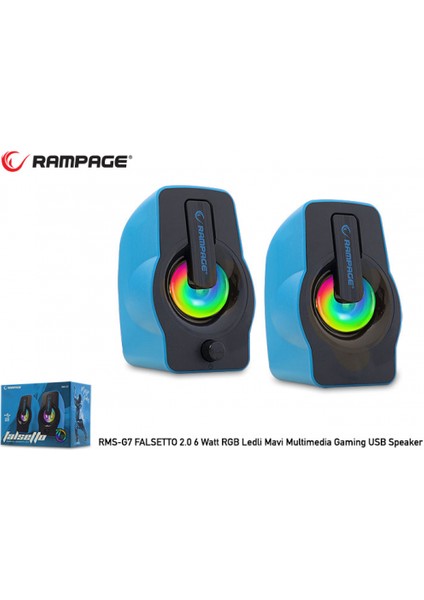 Rms-G7 Falsetto 6W 1+1 7 Led Işıklı Desktop USB Speaker Mavi