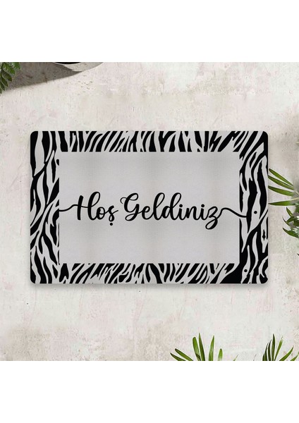 Hoş Geldiniz Zebra Dijital Baskılı 50 x 70 cm Dekoratif Çok Amaçlı Iç ve Dış Kapı Paspası