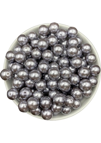 14MM Gri Renk Cam Inci Boncuk, Takı Aksesuar Yapım Boncuğu (100GR,-30 Adet )