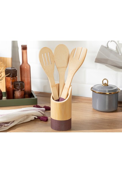 Lina Bambu 4 Parça Servis Seti 16 Cm Mürdüm