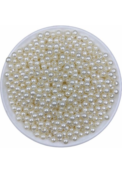 Plastik Inci, 50GR 6mm Krem Plastik Inci Boncuk , Takı Yapım Boncuğu (50GR,~440 Adet )
