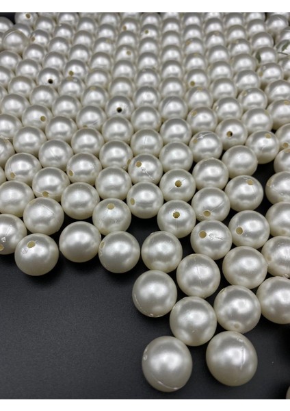 16MM Krem Renk Plastik Inci Boncuk, Çanta ve Takı Yapım Boncuğu (100 Gr,~43 Adet)