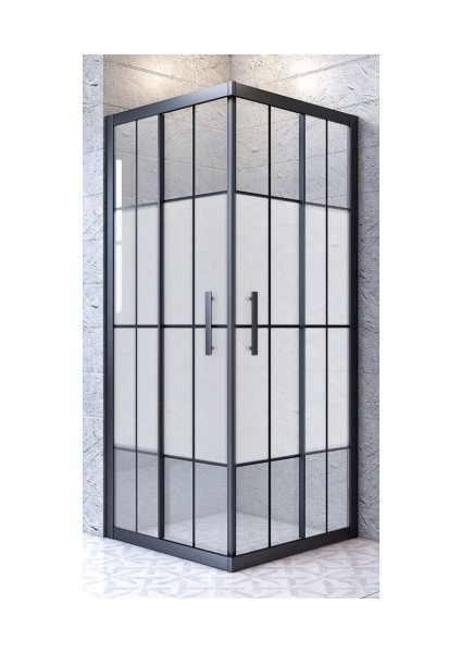 Özelduş 90 x 90 cm Dikdortgen Siyah Profil Serit Kumlu 5 mm Duşakabin H190