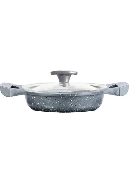 Alüminyum Döküm Granit 22 cm Kapaklı Sahan / Gri