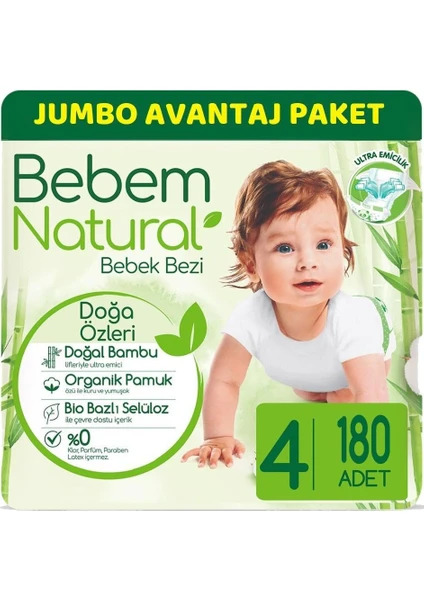 Bebem Natural Maxi 4 Beden (7-14 kg) Jumbo Paket 180'LI