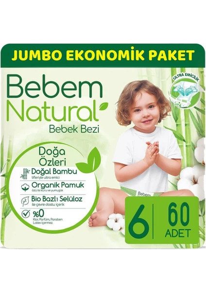 Bebem Natural Large 6 Beden (15+ kg) Jumbo Paket 60'lı