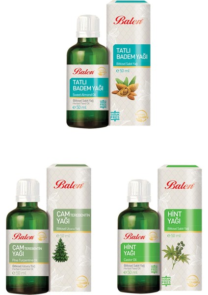 Tatlı Badem Yağı + Çam Terebentin Yağı + Hint Yağı 3 x 50 ml