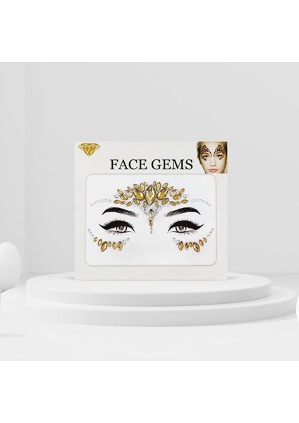 Gold Renkli Kendinden Yapışkanlı Kristal Yüz Taşı Face Sticker