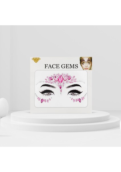 Pembe Renkli Kendinden Yapışkanlı Kristal Yüz Taşı Face Sticker